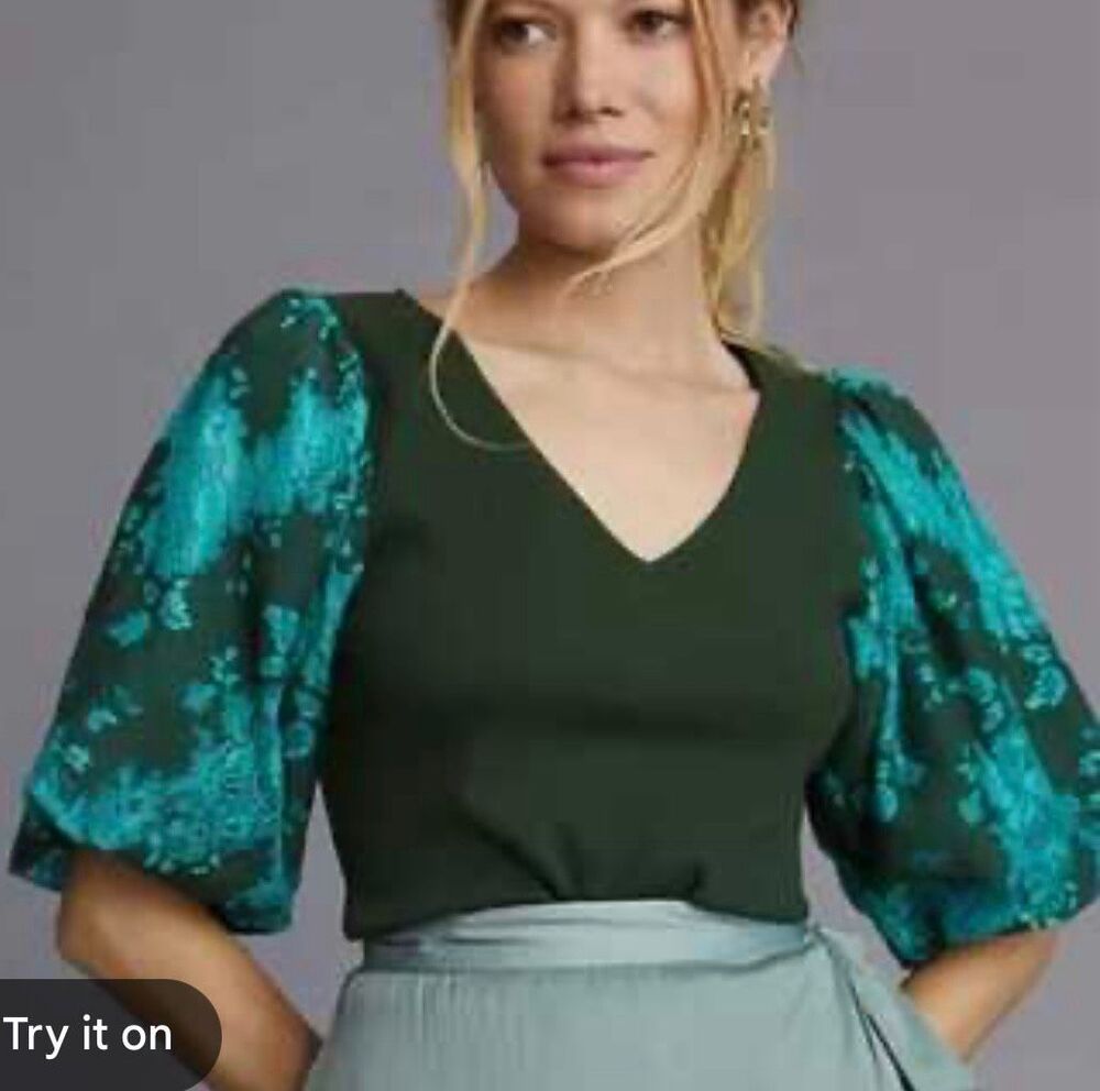 Anthropologie Dolan Left Coast green ribbed puff sleeve blouse S